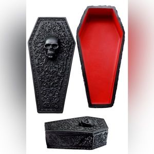 Day of The Dead Gothic Baroque Floral Skull Coffin Decorative Jewelry Box